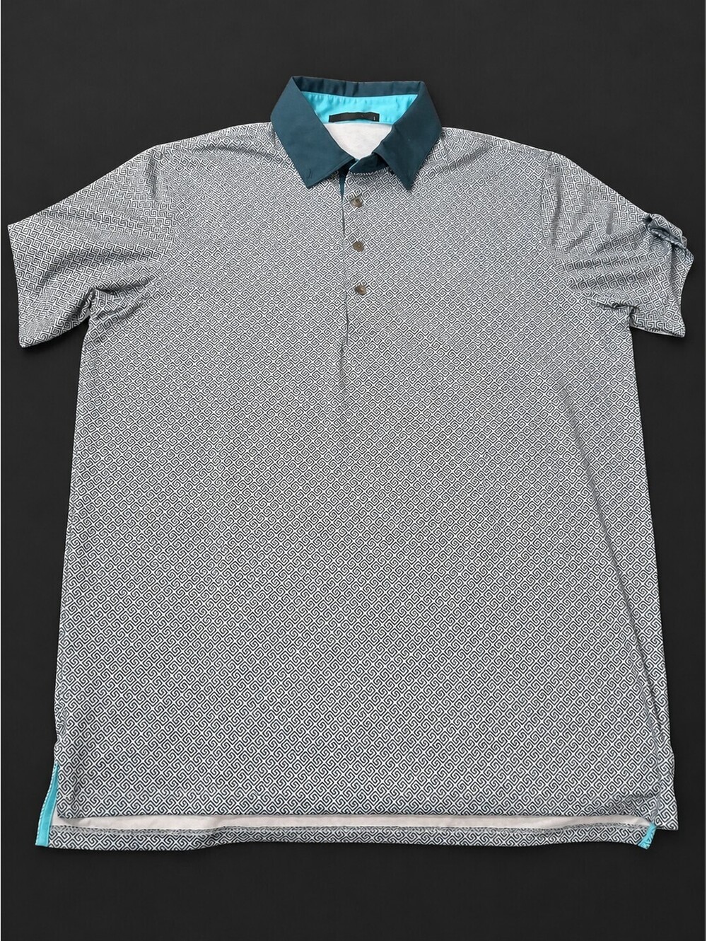 Greyson Men's Golf Polo Shirt L Blue White Geometric Wolf Logo Performance